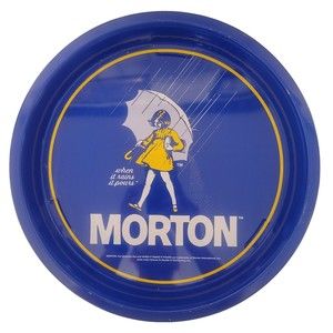 Vintage MORTON SALT Umbrella Girl “When It Rains It Pours" Round Metal Tray